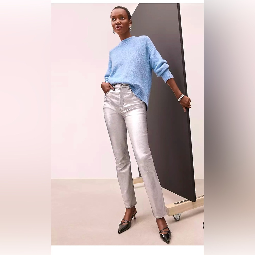 LOFT Metallic Silver Skinny Jeans